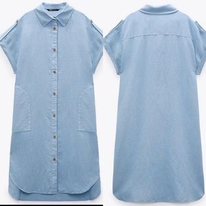 Zara linen blend shirt dress NWT